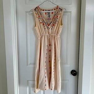 Johnny Was Cotton Guaze Embroidered Dress XS
